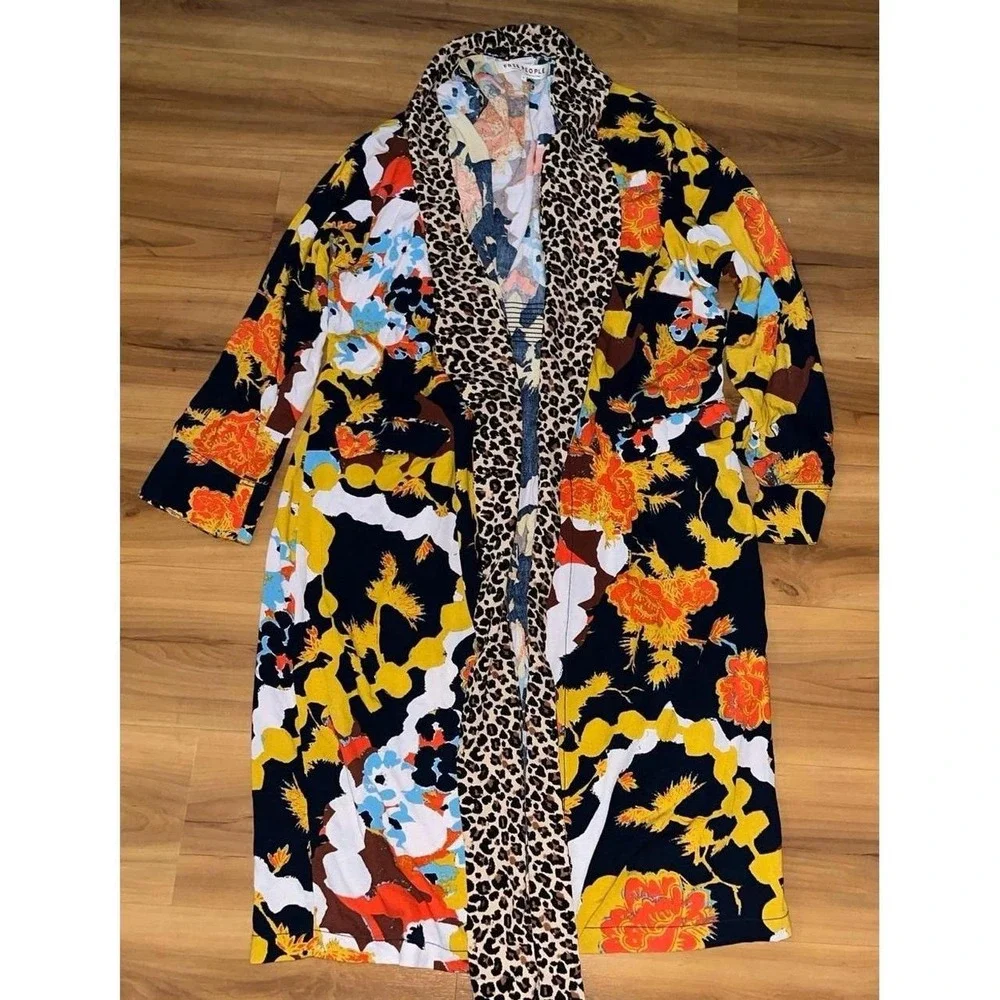 Womens Free People Wild Nights Leopard Colorful Open Front Duster Jacket